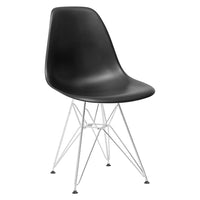 Nicer Furniture Eiffel Style Side Chair with Chrome Legs - Black - 2 Pack-High quality heavy-duty plastic molded seat with a matte finish