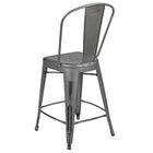 Flash Furniture Commercial Grade 24" High Distressed Silver Grey Metal Indoor-Outdoor Counter Height Stool with Back-Ergonomically Curved Back with Vertical Slat