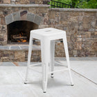Flash Furniture Commercial Grade 24" High Backless White Metal Indoor-Outdoor Counter Height Stool with Square Seat - White-Seat Drain Hole assists in drying