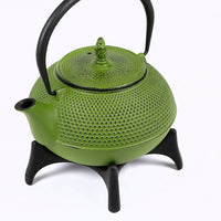 Tao Tea Leaf Large Cast Iron Tea Pot with Stand, Loose Leaf, 1.2L, Green-Enamel interior coating to promote years of use