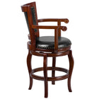 Flash Furniture 26" High Cherry Wood Counter Height Stool with Arms, Panel Back & Black LeatherSoft Swivel Seat-Black LeatherSoft Upholstery