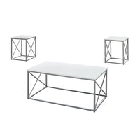 Monarch Specialties 7951P Table Set - 3Pcs Set/White/Silver Metal-3 piece table set includes a rectangular coffee table and two matching square end tables