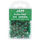 JAM Paper Push Pins, Green, 100 Pack (2242954)-Standard plastic pushpins