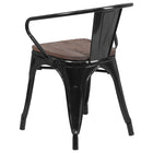 Flash Furniture Black Metal Chair with Wood Seat & Arms-Curved Back with Vertical Slat