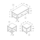 Monarch Specialties 7992P Table Set - 3Pcs Set/Black/Grey Top-Product Dimensions (Coffee table): 42 Inch L x 20.5 Inch D x 17 Inch H  - End Tables: 20 Inch W x 20 Inch D x 20 Inch H