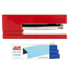 JAM Paper Office & Desk Sets, Stapler Pack of Staples, Red and Blue (3375REBU)-Colour: Red Stapler & a Pack of Blue Staples