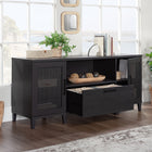 Sauder 433265 Tiffin Line Large Credenza - Raven Oak - 2 Box-Open shelf for additional storage.