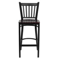 Flash Furniture HERCULES Series Black Vertical Back Metal Restaurant Barstool - Mahogany Wood Seat - 2 Pack-Set of 2 Metal Dining Bar Stools