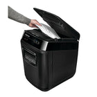 Fellowes AutoMax 200M 200-Sheet Micro Cut Auto Feed Shredder-AccuFeed System provides fast, accurate automatic shredding; SilentShred offers ultra-quiet performance; Auto Reverse stops and reverses paper if a jam occurs.