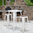 Flash Furniture 30" High Backless Metal Barstool with Square Wood Seat - White-Backless Design