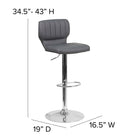 Flash Furniture Contemporary Grey Vinyl Adjustable Height Barstool with Vertical Stitch Back & Chrome Base - 2 Pack-Footrest
