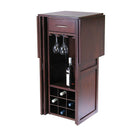 Winsome Newport Wine Bar Expandable Counter, Antique Walnut-Expandable Bar Counter is perfect for serving at parties.  Fold for storage with 40.16" H. x 17.87" W. x 20.31" D. dimensions. Store up to 9 - 12 long stem glasses.