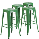Flash Furniture Commercial Grade 30" High Backless Green Metal Indoor-Outdoor Barstool with Square Seat-Set of 4 Stackable Industrial Style Modern Stools