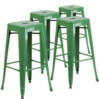Flash Furniture Commercial Grade 30" High Backless Green Metal Indoor-Outdoor Barstool with Square Seat-Set of 4 Stackable Industrial Style Modern Stools