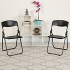 Flash Furniture HERCULES Heavy Duty Black Plastic Folding Chair with Built-in Ganging Brackets-Black Powder Coated Frame Finish with Floor Protector Caps