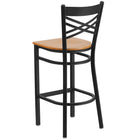 Flash Furniture HERCULES Series Black "X" Back Metal Restaurant Barstool - Natural Wood Seat-Natural Finished Wood Seat
