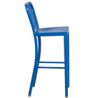 Flash Furniture Commercial Grade 30" High Blue Metal Indoor-Outdoor Barstool with Vertical Slat Back - 2 Pack-Curved Vertical Slat Back