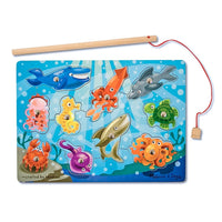 Melissa & Doug Fishing Magnetic Puzzle Game, 12 Pack (LCI3778)-Use the magnetic fishing pole to “catch” the ten, Colourful sea friends from the game board.