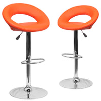 Flash Furniture 21 1/2" x 21 1/2" Vinyl Round Back Adjustable Bar Stool W/Chrome Base, Orange, 2 Pack-Set of 2 Contemporary Style Stools