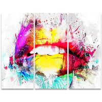 Designart Vibrant Lips 3-Panel Sensual Canvas Art Print, (PT2933-36 - 28)-Print
