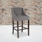 Flash Furniture Carmel Series 30" High Transitional Tufted Walnut Barstool with Accent Nail Trim - Dark Grey Fabric - 2 Pack-Walnut Wood Frame Finish
