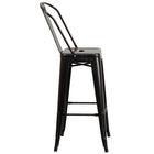Flash Furniture Commercial Grade 30" High Black-Antique Gold Metal Indoor-Outdoor Barstool with Back-Curved Back with Vertical Slat