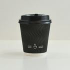 Tannex Double Wall Paper Hot Cups and Lids Combo - 12oz - Black Ripple - 100 Pack-Premium double wall construction for sturdy feel