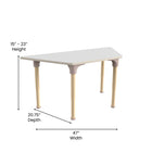Flash Furniture Bright Beginnings 47" Commercial Grade Wooden Trapezoid Adjustable Height Classroom Activity Table - Beech/White-Accommodates up to 3 children