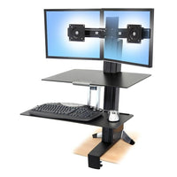 Ergotron - Poste de travail assis/debout deux écrans WorkFit-S, surface de travail, grand plateau, blanc brillant (33-349-211)-D’un seul et simple mouvement, vous serez capable de faire monter ou descendre votre clavier et votre écran
