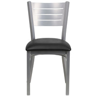 Flash Furniture HERCULES Series Silver Slat Back Metal Restaurant Chair - Black Vinyl Seat-Metal Chair