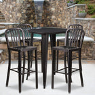 Ens table de bar ronde en métal noir antique/or, 4 tabourets à dos lattes verticales, int/ext, 30 po [CH-51090BH-4-30VRT-BQ-GG]-30 larg. x 30 prof. x 41 haut. (po)