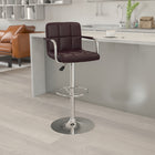 Flash Furniture Contemporary Brown Quilted Vinyl Adjustable Height Barstool with Arms & Chrome Base-Swivel Seat