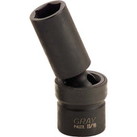 Gray Tools 1/2" X 1/2" Drive, 6 Point Deep Length, Universal Joint Socket, Black Impact-Size: 1/2"