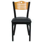 Chaise de restaurant en acier, dossier ajouré bois naturel, siège en vinyle noir, structure noire (XUDG6G7BSLTBLKV)-Chaise en métal