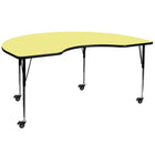 Flash Furniture Mobile 48"W x 72"L Kidney Thermal Laminate Activity Table, Yellow-Collaborative Kidney Activity Table