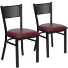 Flash Furniture HERCULES Series Black Grid Back Metal Restaurant Chair - Burgundy Vinyl Seat - 2 Pack-Grid Back Design