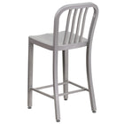 Flash Furniture Commercial Grade 24" High Silver Metal Indoor-Outdoor Counter Height Stool with Vertical Slat Back - 2 Pack-Ergonomic Contoured Seat