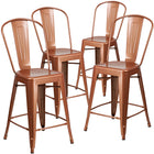 Flash Furniture Commercial Grade 24" High Copper Metal Indoor-Outdoor Counter Height Stool with Back-Curved Back with Vertical Slat