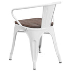 Flash Furniture Metal Chair with Wood Seat & Arms - White-Curved Back with Vertical Slat