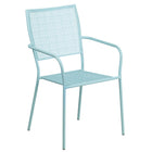 Flash Furniture Sky Blue Indoor-Outdoor Steel Patio Arm Chair with Square Back-Stacks up to 8 Chairs High