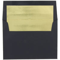 JAM Paper A8 Foil Lined Envelopes, 5.5 x 8.125, Black Linen with Gold Foil Lining, 50 Pack (3243680I)-Black linen with gold foil lined recycled envelope