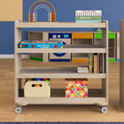 Flash Furniture Bright Beginnings Commercial Grade Space Saving 4 Shelf Wooden Mobile Classroom Storage Cart w/ Casters- Natural-Quick and Easy Assembly with Included Materials