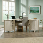 Sauder 65"W Costa L-Desk - Chalked Chestnut-Slide-out keyboard/mouse shelf with metal runners and safety stops
