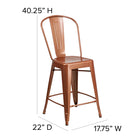 Flash Furniture Commercial Grade 24" High Copper Metal Indoor-Outdoor Counter Height Stool with Back-Lightweight Design