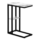 Monarch Specialties 3675 Accent Table - 25"H/White Marble/Black Metal-C-shaped accent table with a base that can be slid underneath sofas for convenience