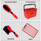 Oskar 11-Piece Car Wash Kit - Red-Large capacity (4.5 gal) bucket with removable grate