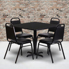 Flash Furniture, 36'' Square Black Laminate Table Set with X-Base and 4 Black Trapezoidal Back Banquet Chairs-Set Includes 4 Banquet Chairs, Square Table Top and X-Base