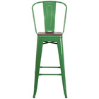 Flash Furniture 30" High Green Metal Barstool with Back & Wood Seat-Set of 4 Bistro Style Bar Stools