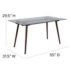 Flash Furniture - Table rectangulaire Meriden en bois massif noyer de 31,5 po x 55 po avec plateau en verre transparent-Cadre en hêtre et noyer