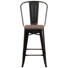 Flash Furniture 24" High Black-Antique Gold Metal Counter Height Stool with Back & Wood Seat-Seat Size: 12"W x 12"D